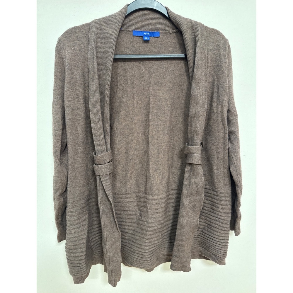Apt. 9 Womens Petite Small Brown Open Front Ribbed Knit Cardigan Sweater PS